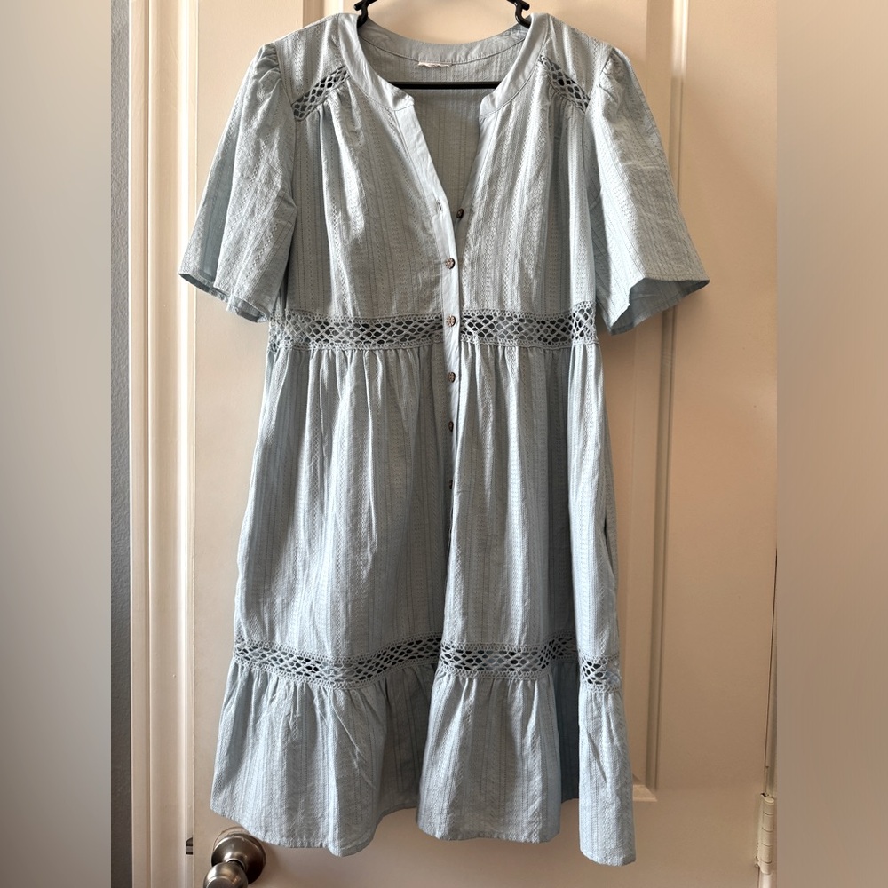 Light Blue Button-Up Dress with Lace Details